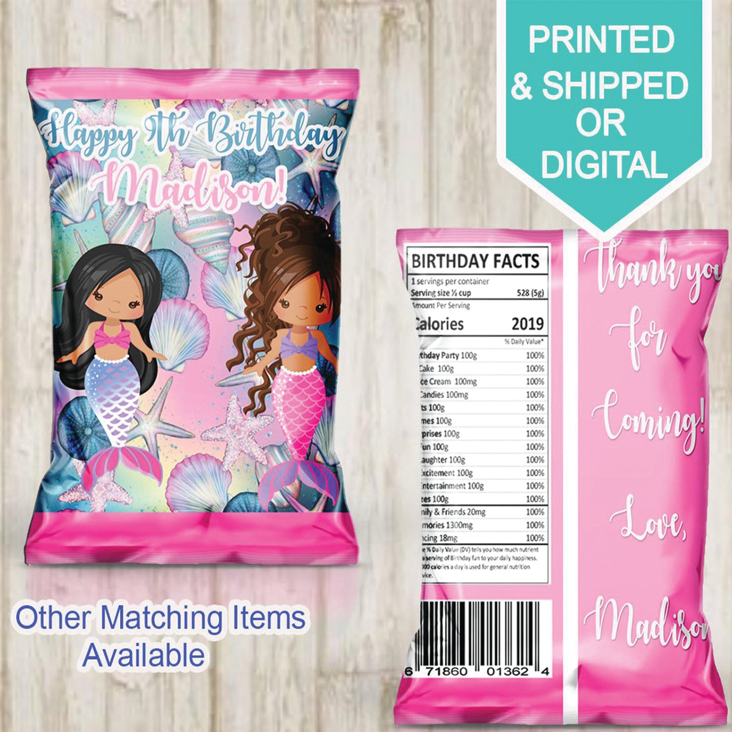 Memaid favor bags- Mermaid chip bags- Mermaid birthday- Mermaid party- Mermaid gifts- Printable- Custom chip bag
