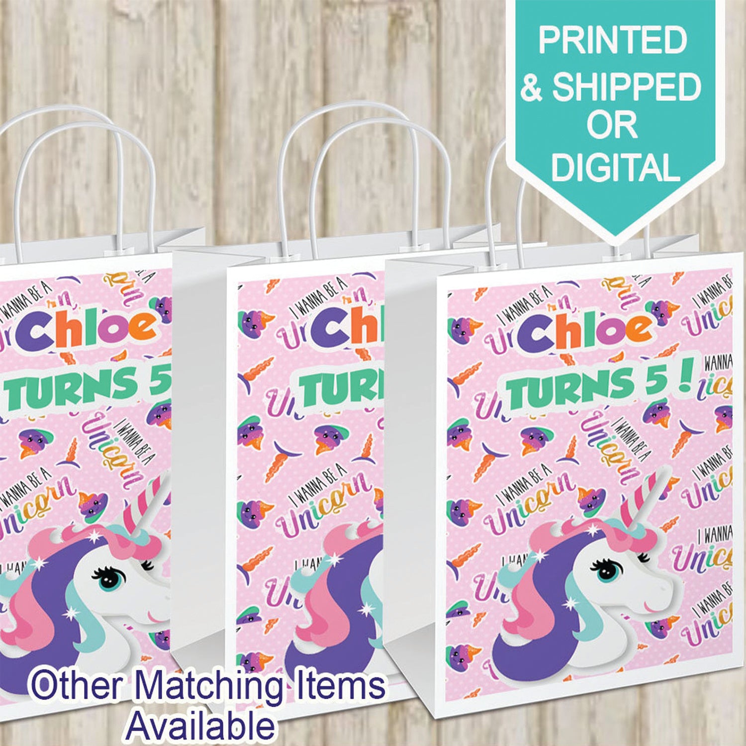 Unicorn Gift Bags- Custom Gift Bags- Unicorn Birthday- Unicorn Party- Digital -Printable- Printed- Gift Bag Label