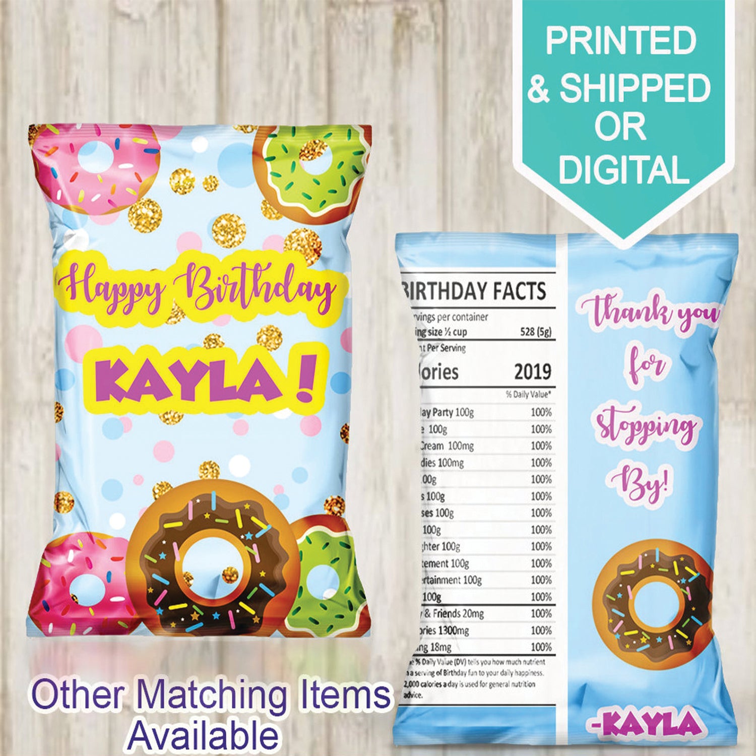 Donut favor bags- Donut chip bags- Donut birthday- Donut party- Donut gifts- Printable- Custom chip bag