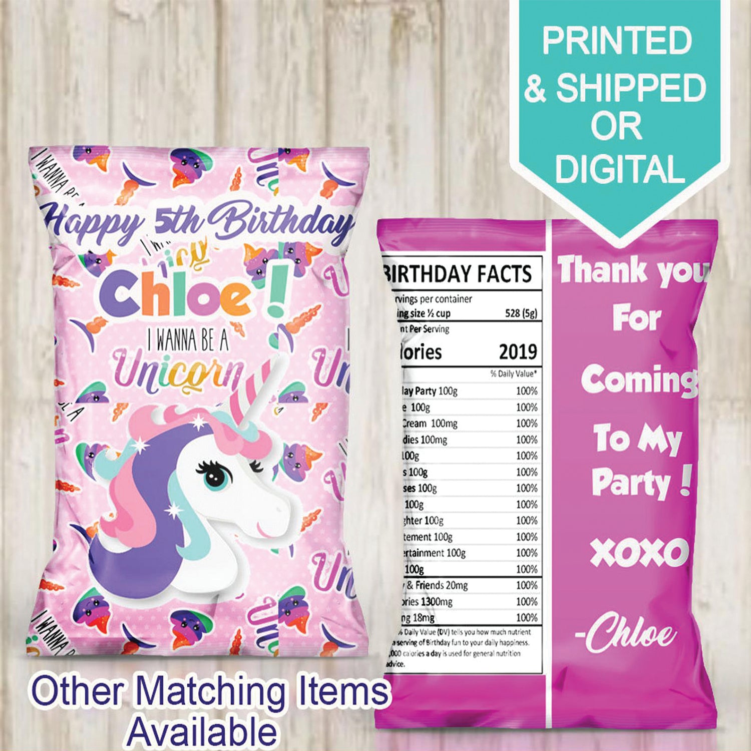 Unicorn Favor Bags- Unicorn Chip Bags- Unicorn Party- Unicorn Birthday-Printable- Digital- Custom Bags
