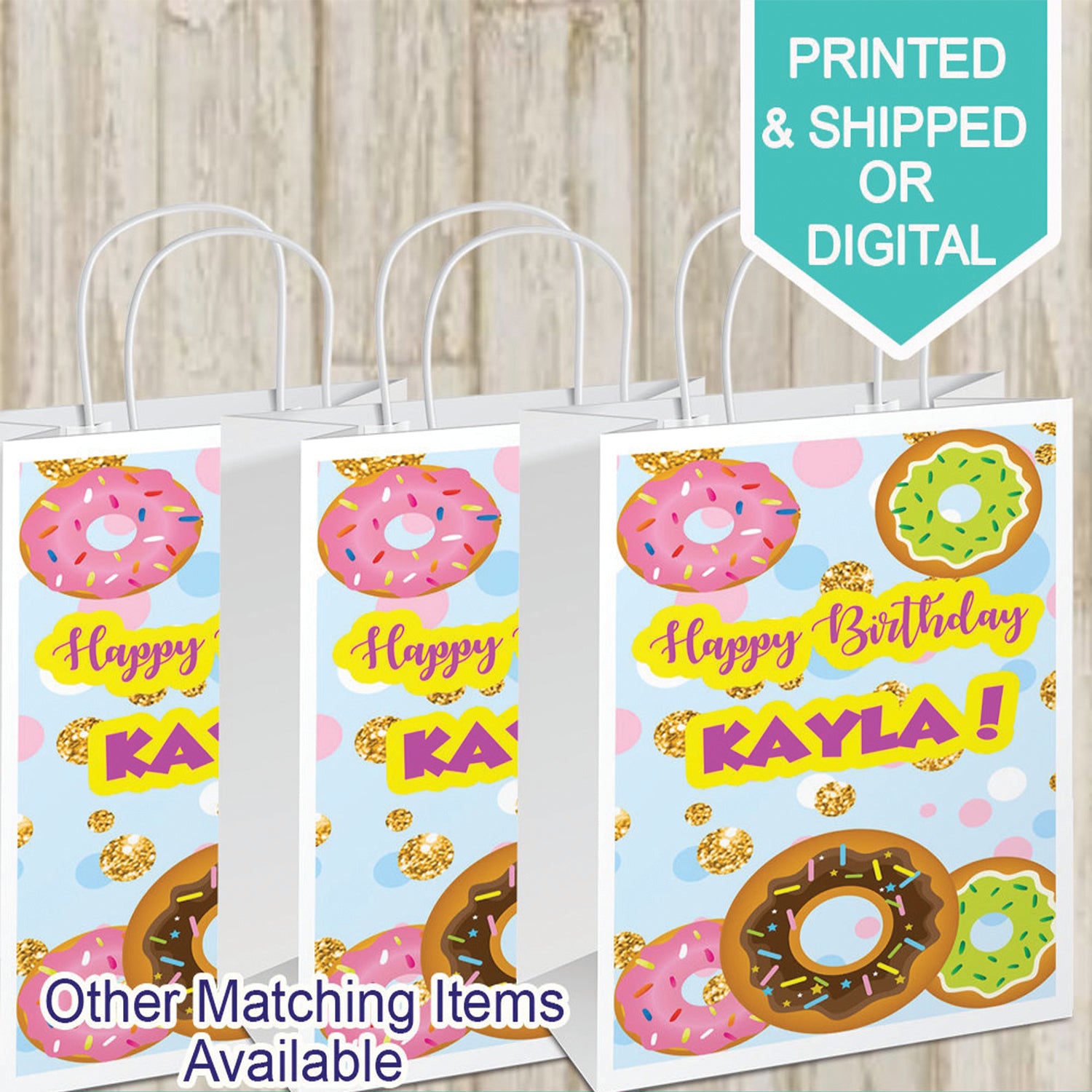Donut Gift Bags- Custom Gift Bags- Donut BIrthday- Donut Party- Digital- Printable- Printed- Gift Bag Label