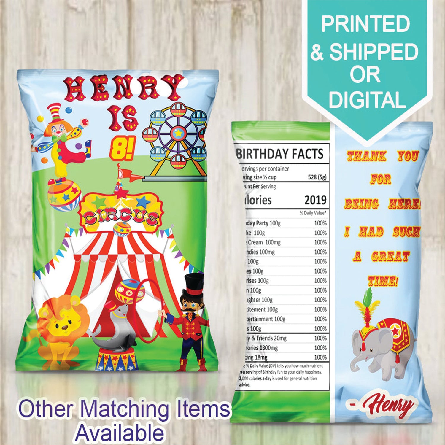 Circus Carnival Favor Bags- Circus Chip Bags- Carnival Birthday- Circus Party- Printable-Custom Chip Bags