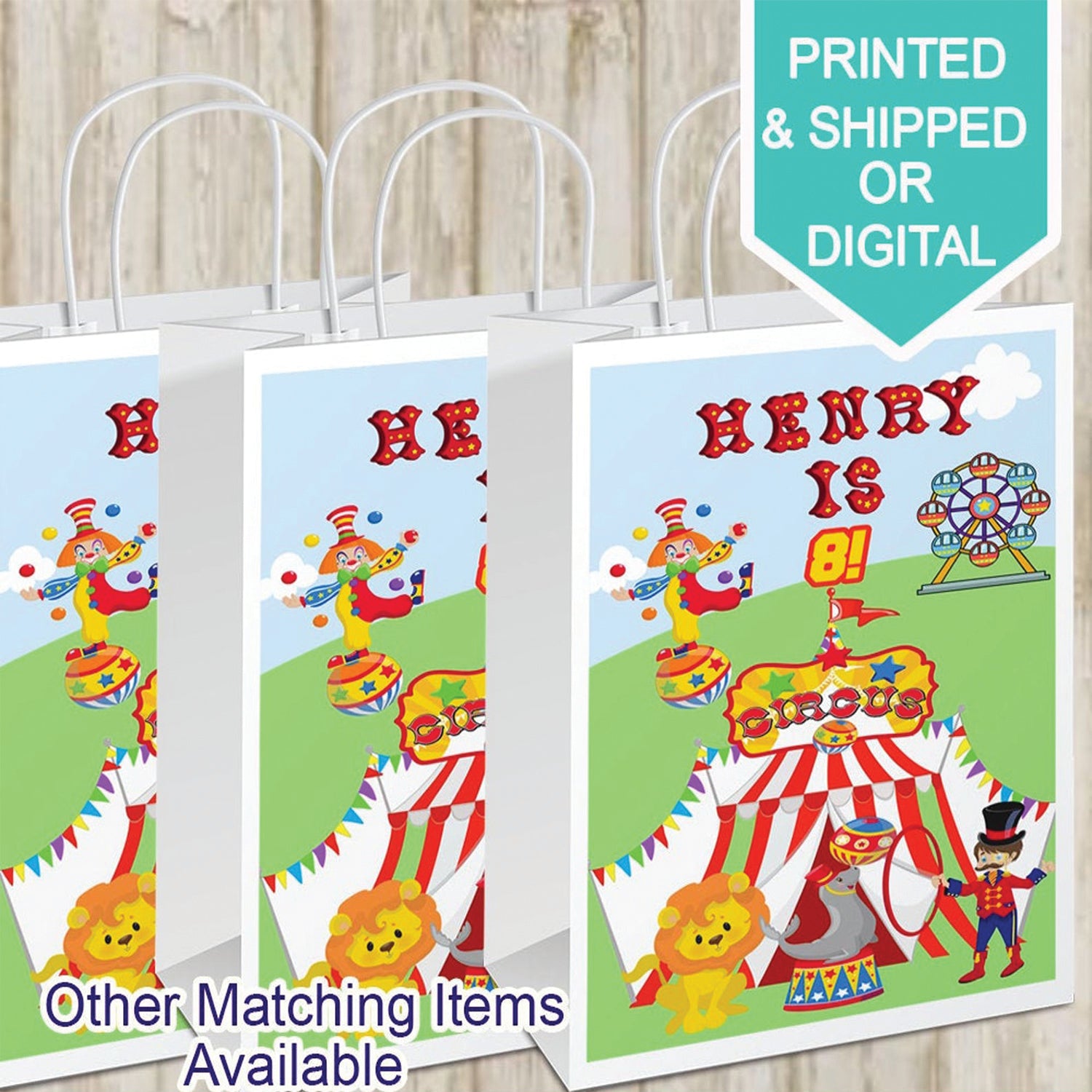 Circus Carnival Favor Bags- Custom Gift Bags- Circus Birthday- Carnival Party- Digital- Printable- Printed- Gift Bag Label