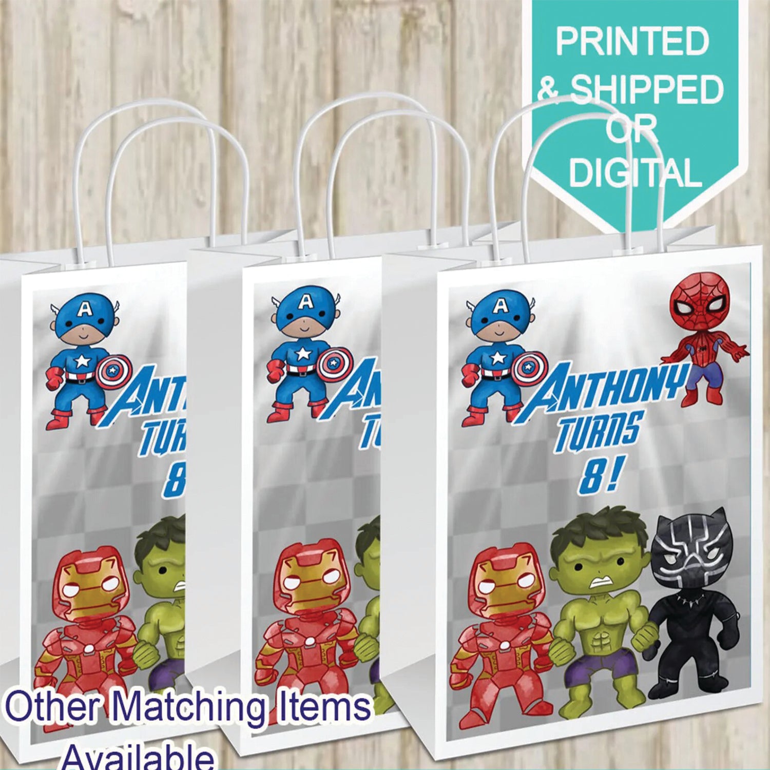 Super Hero Gift Bags- Custom GIft Bags- Super Hero BIrthday- Super Hero Party- Labels- Printable- Printed- Gift Bag Label